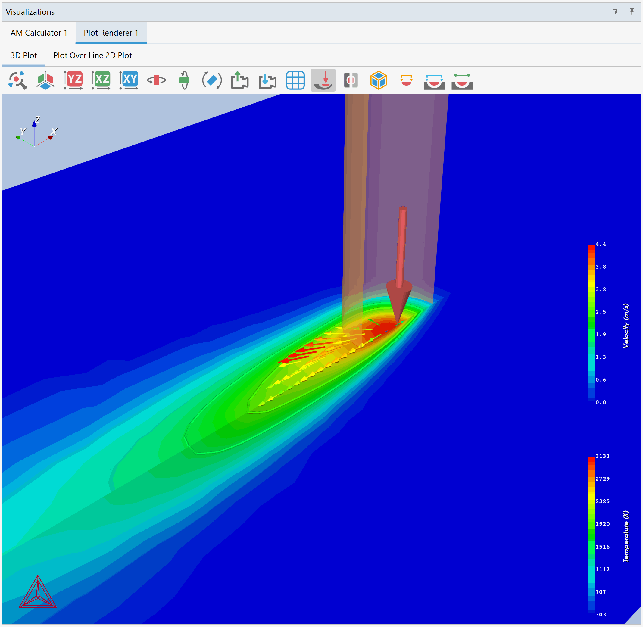 Result of the steady-state simulation shown in a 3D plot. 