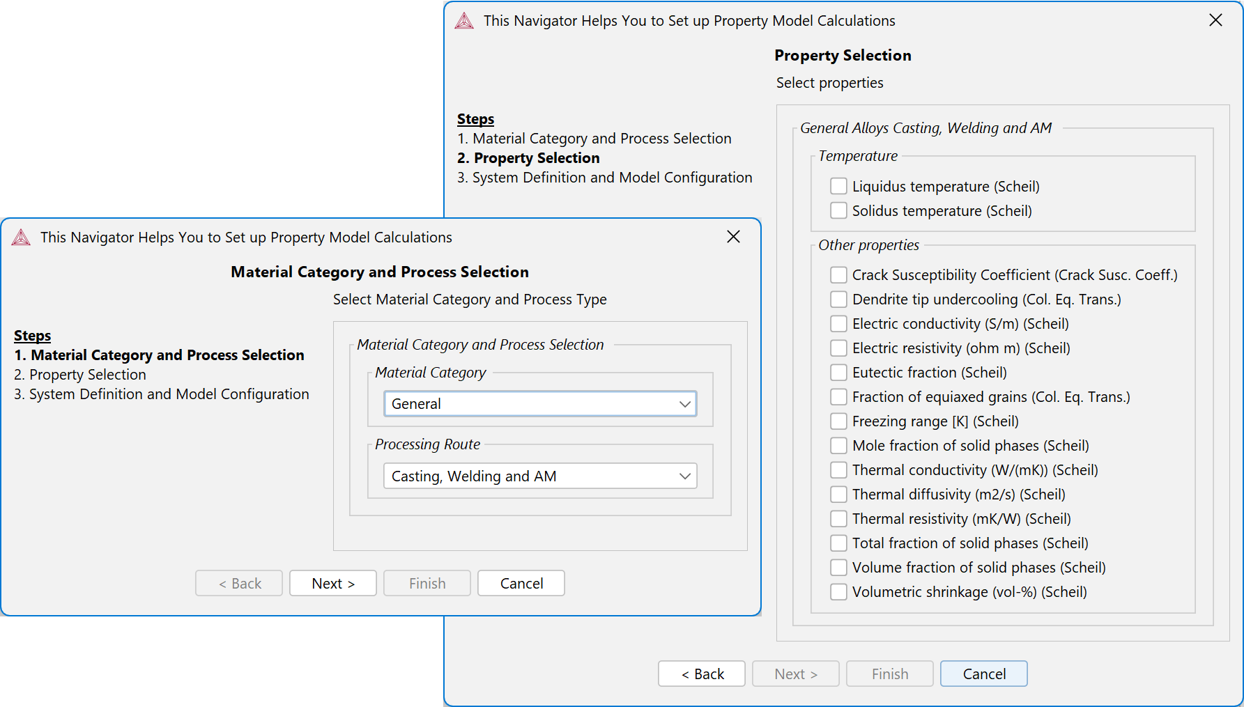 The new Property Navigator automatically selects the right Property Model and configures your calculation using a step-by-step guide that allows users to select your material category, processing route, and target properties.