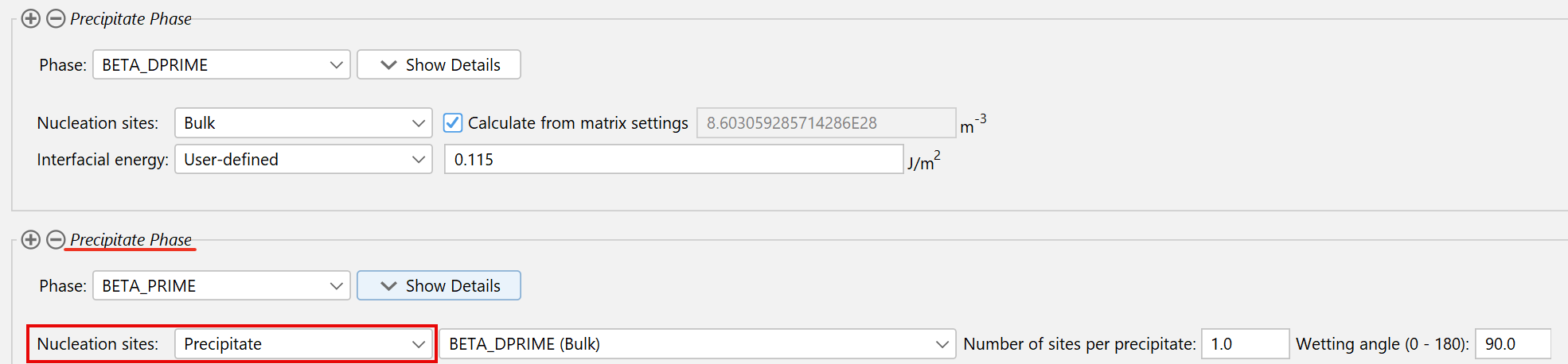 New settings in the Precipitation Module (TC-PRISMA) allows users to model precipitates as nucleation sites in systems that have more than one precipitate phase.