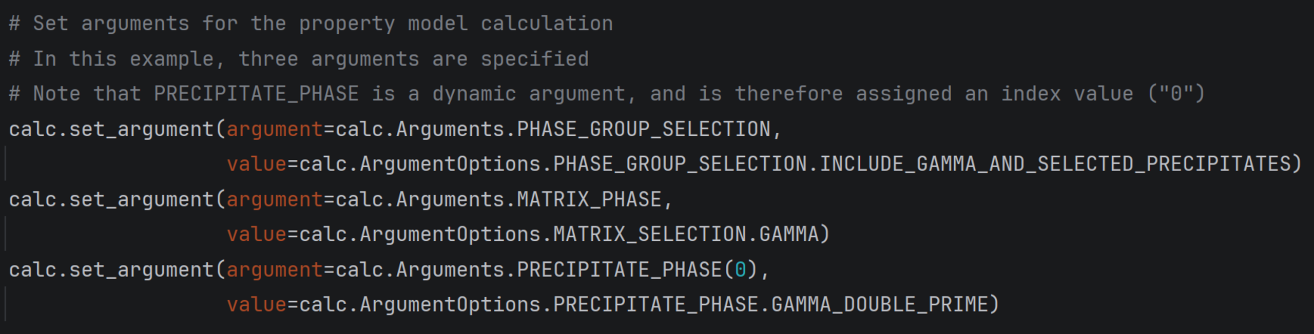 Setting arguments for a PropertyModelCalculation using the new property model definitions (excerpt from pyex_PM_07_Property_model_Coarsening_Ni.py)