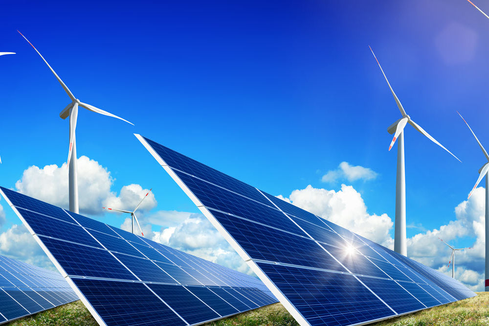 Solar panels and wind turbines