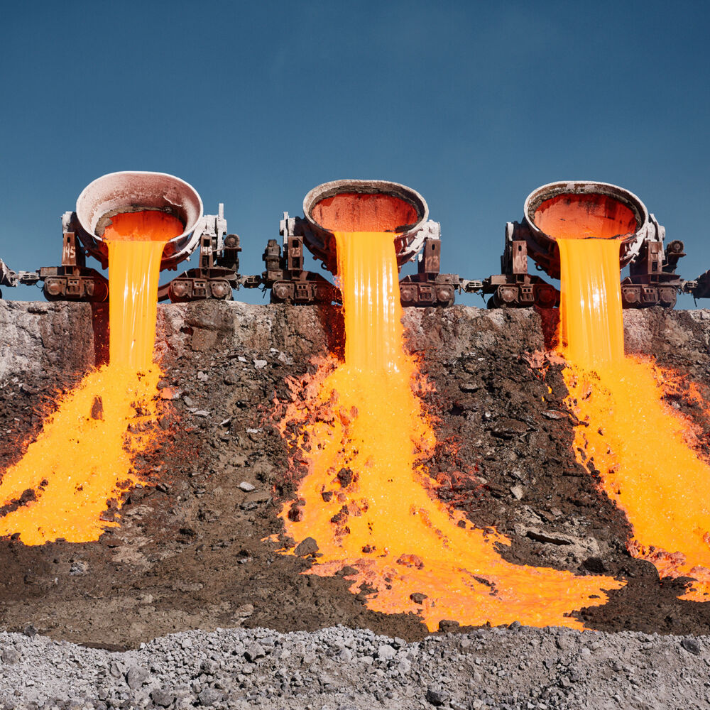 Image of molten slags poured from crucibles.