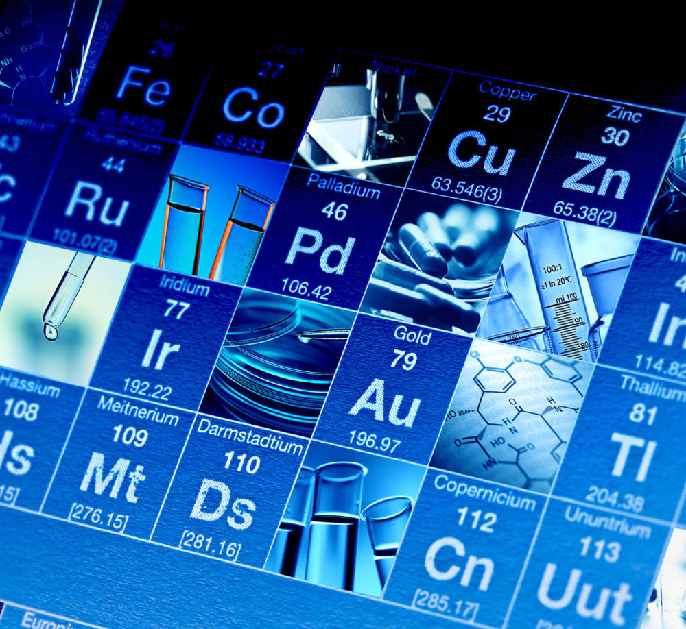 Periodic table - element properties and lab equipment