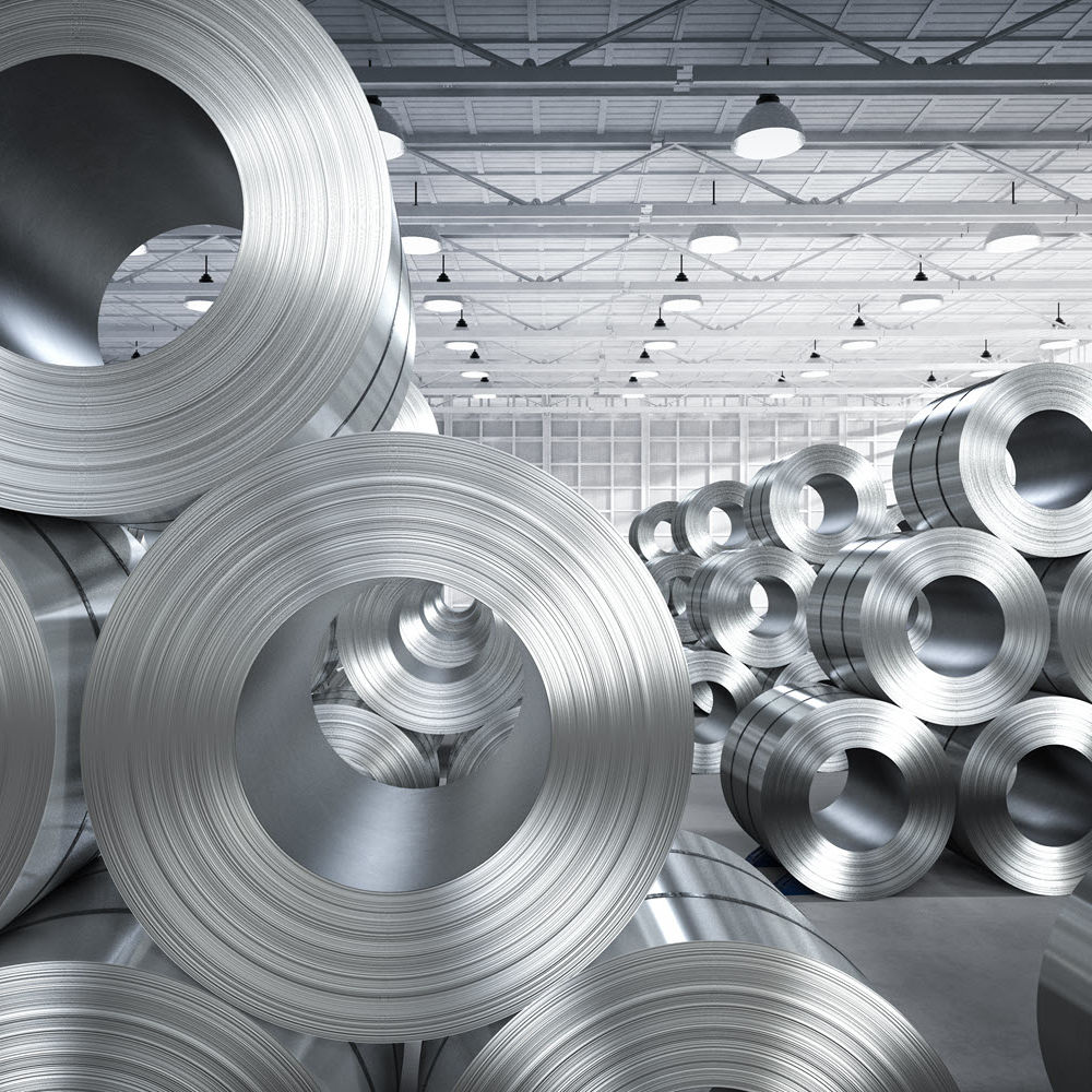 Rolls of steel sheet in factory