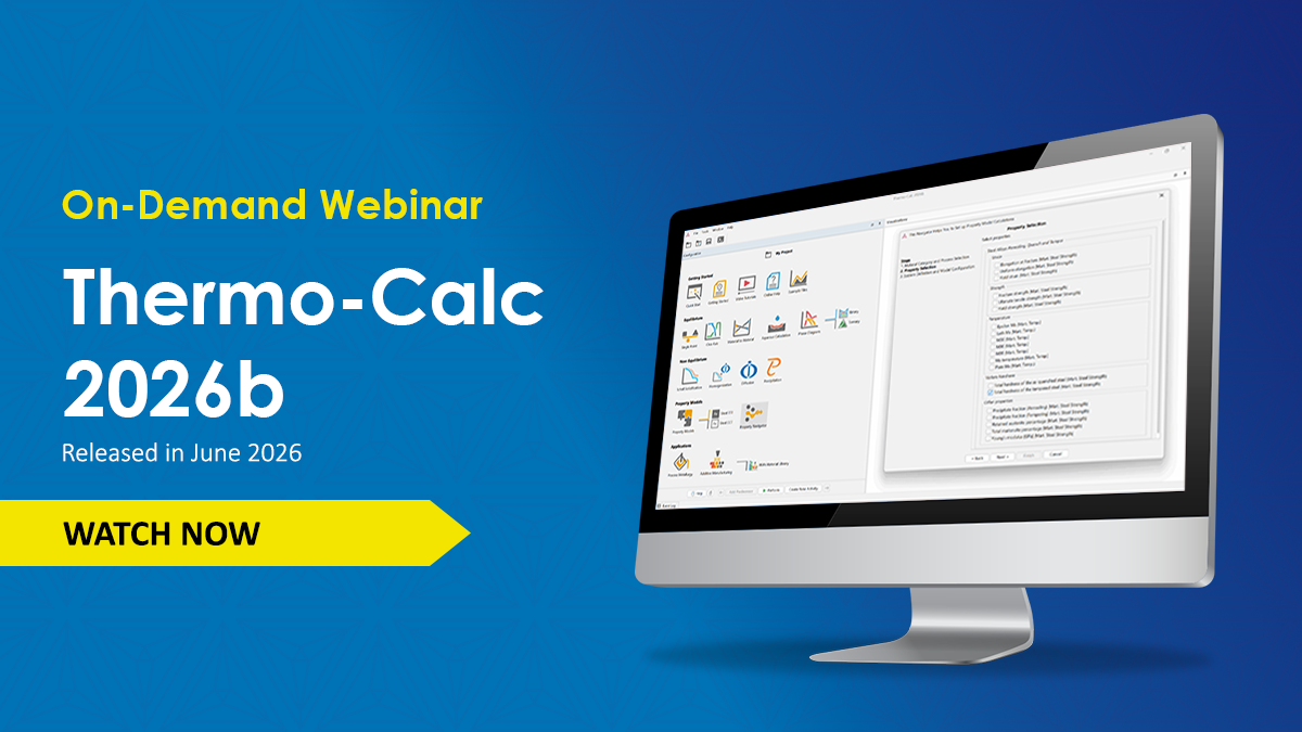 Social media image for on-demand Thermo-Calc 2026b release webinar.